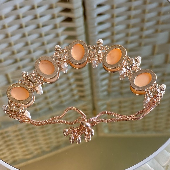 Pink Color Resin Pink Austrian Crystal & Simulated Pearl Bolo Bracelet Rosetone - Picture 4 of 14